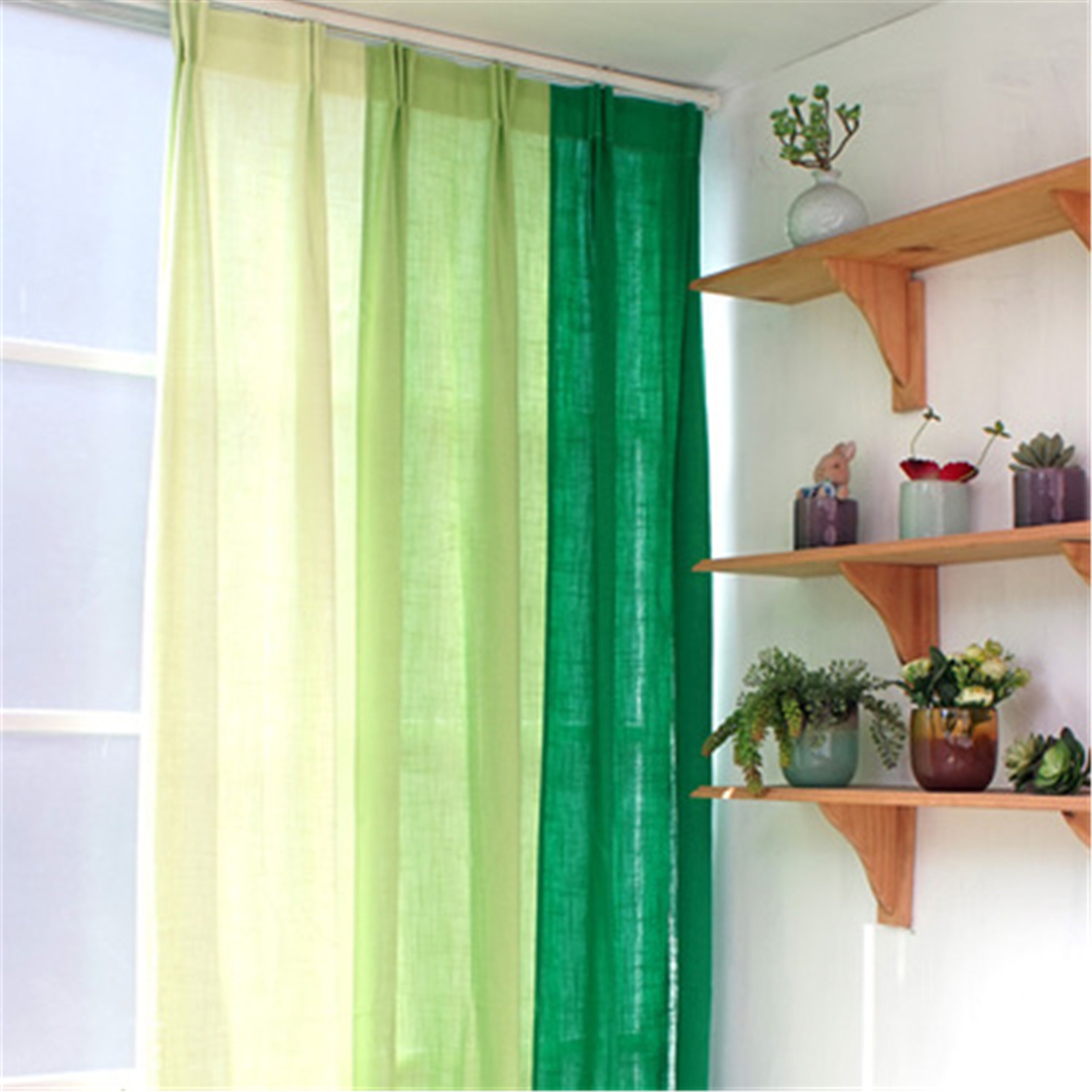 3 Farben gespleißt grün Vorhänge Leinen Boho Schlafzimmer | Etsy