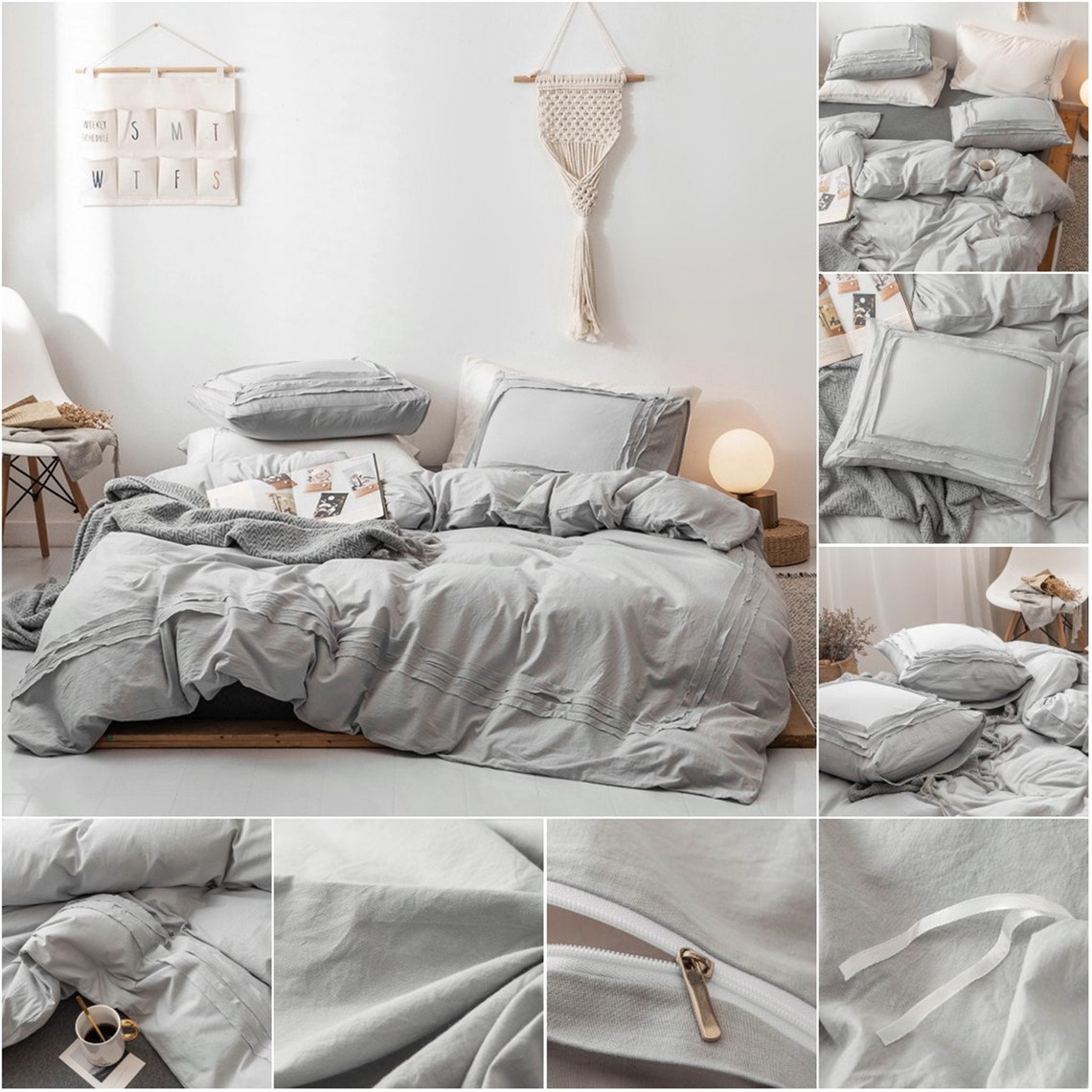 Leichte graue Bettdecke Abdeckung Twin/Queen/König Baumwolle | Etsy