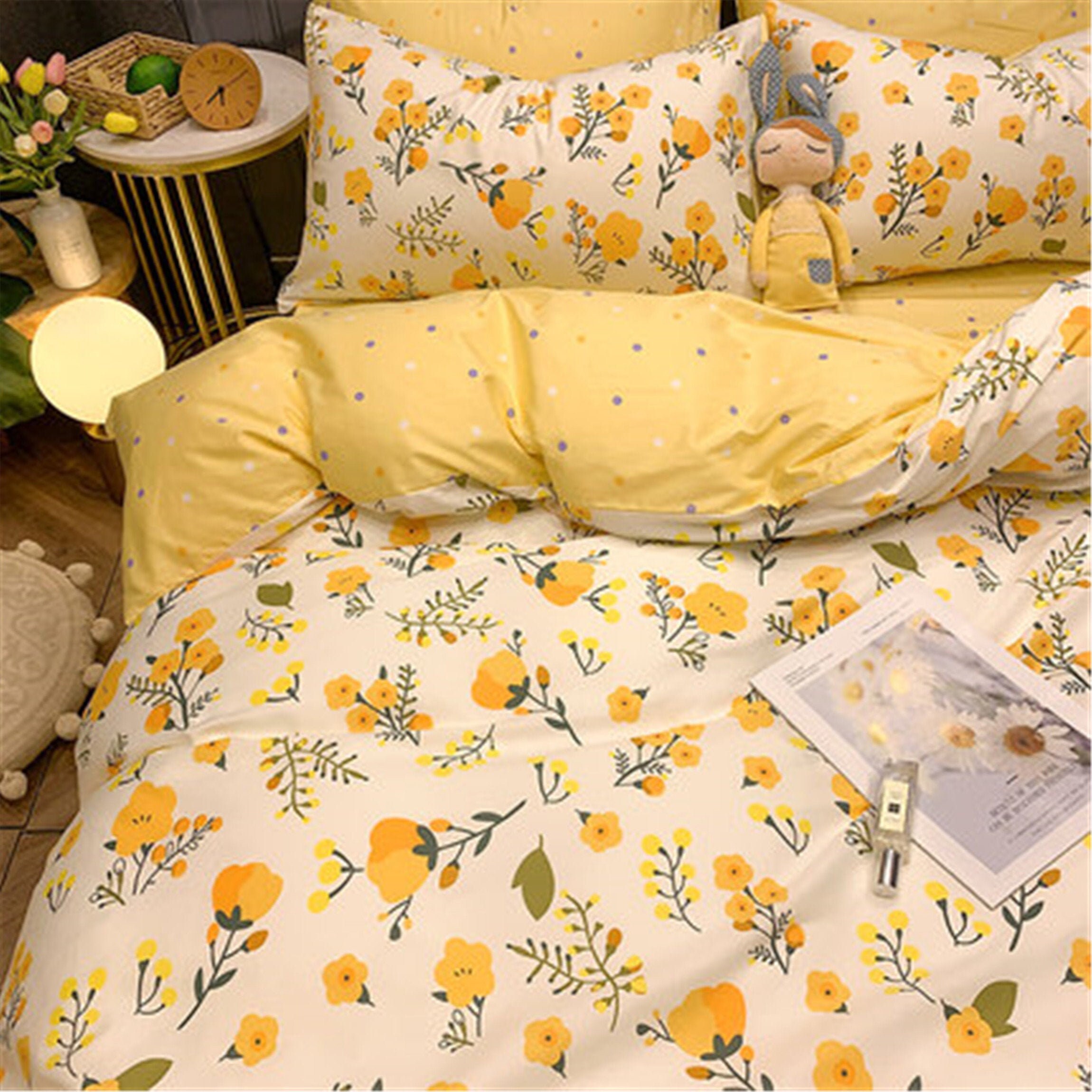 Yellow Floral Cotton Duvet Cover Queen Full Boho Bedding Set Etsy