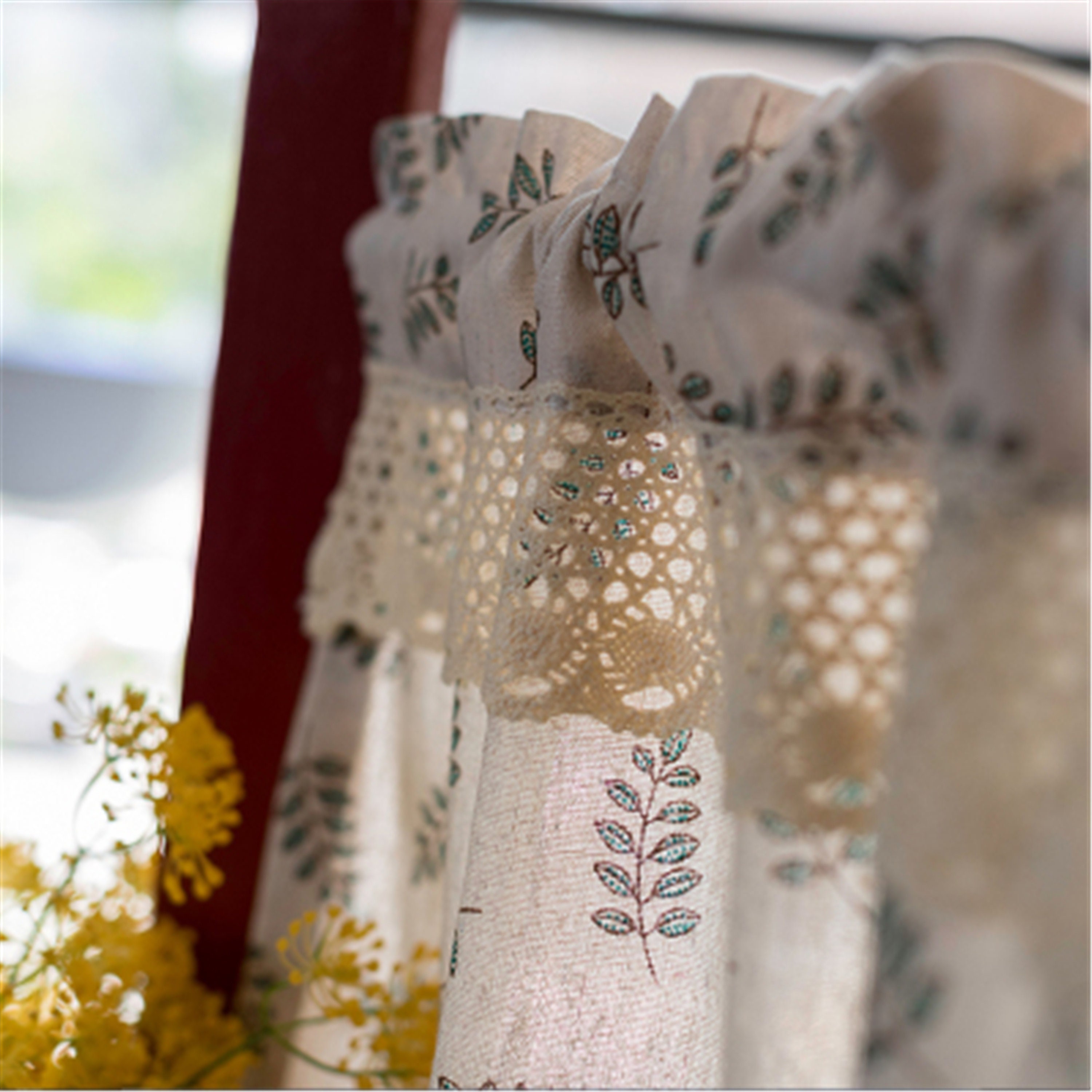Curtains With Plants PrintBoho Sheer Curtains With LaceLinen Etsy