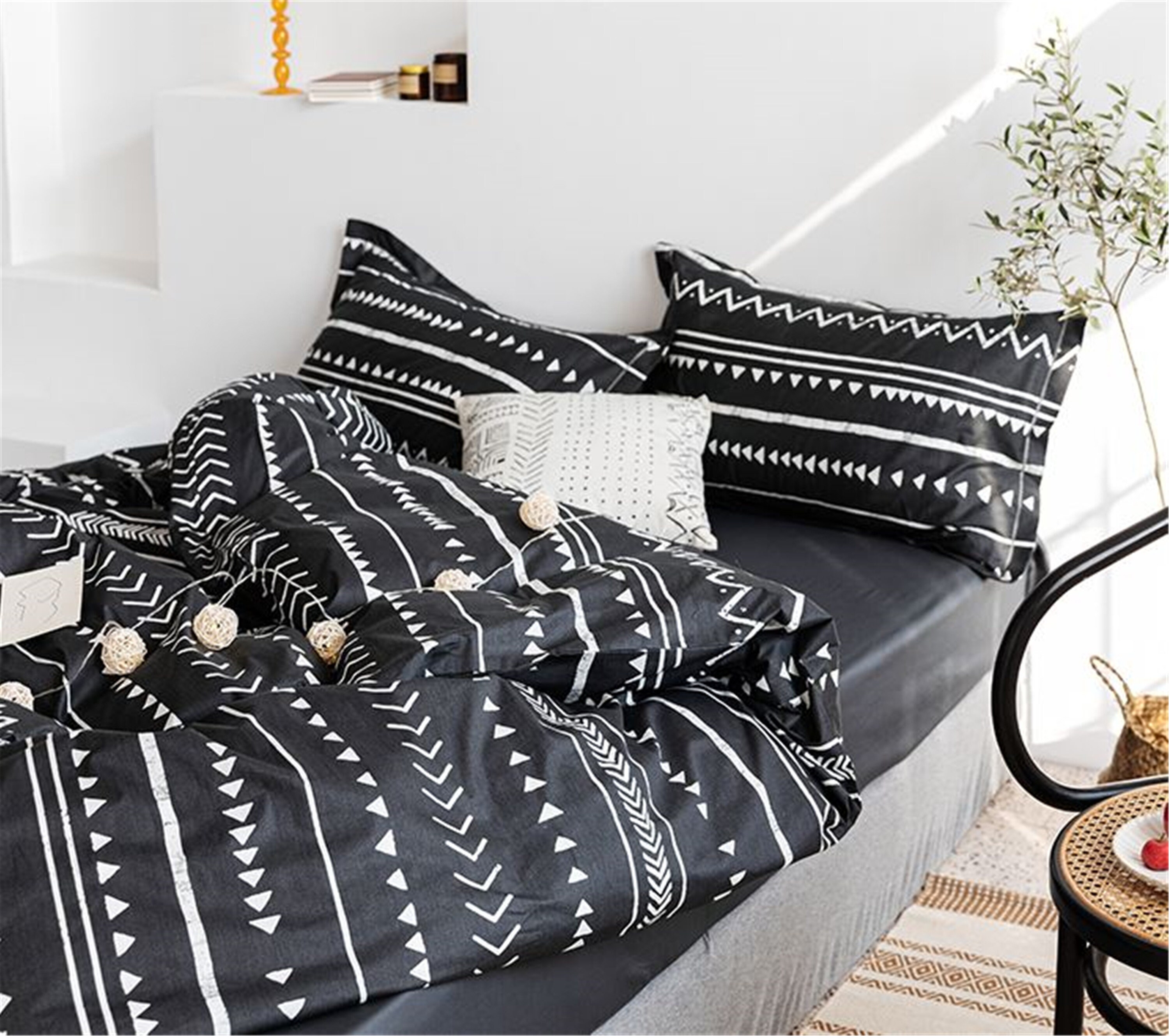 Black Geometric Pattern Duvet Cover Starry Bedding Set 3 Piece Etsy