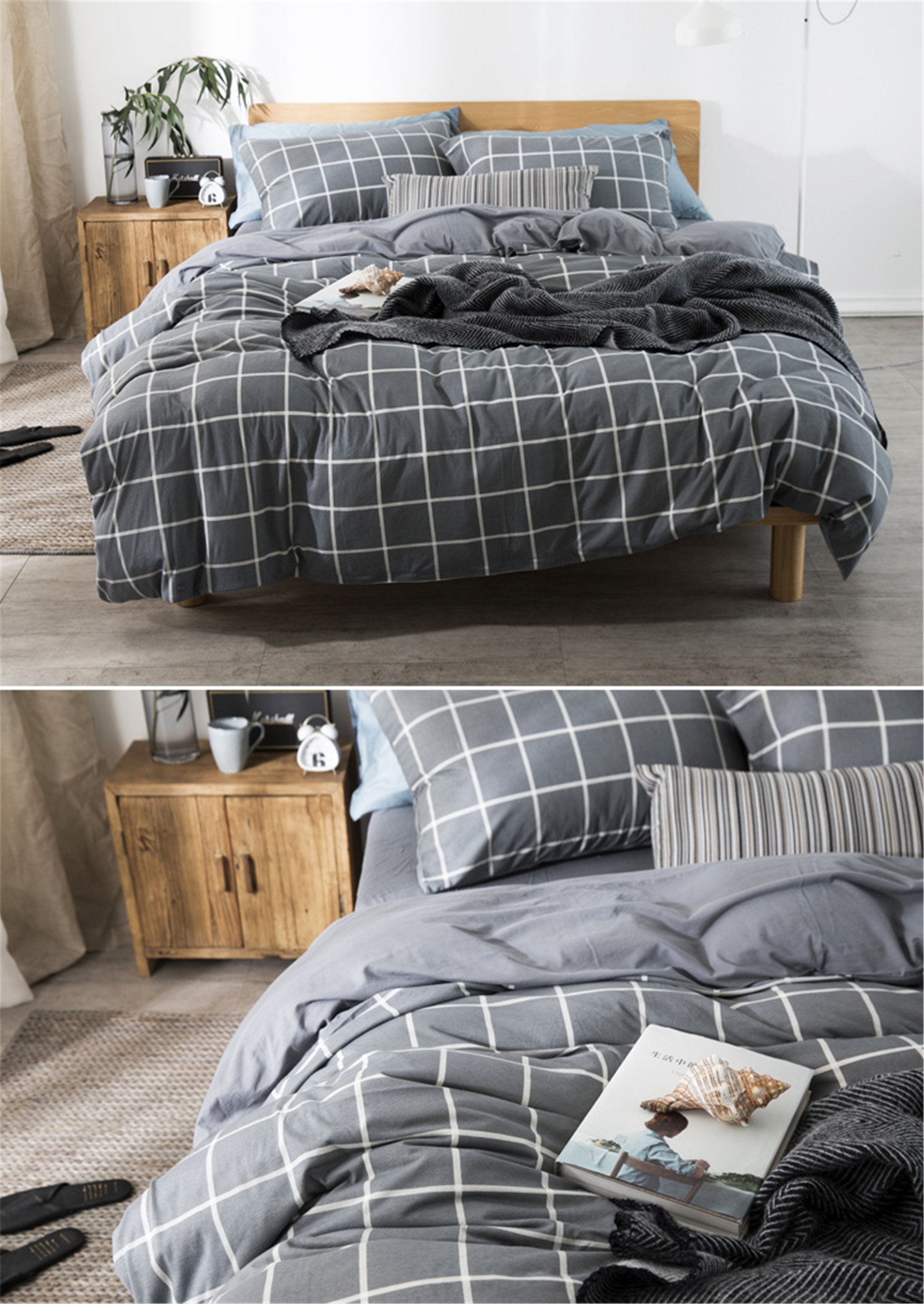 100Cotton Cute Grid Duvet Cover Concise Design 4 Piece Etsy