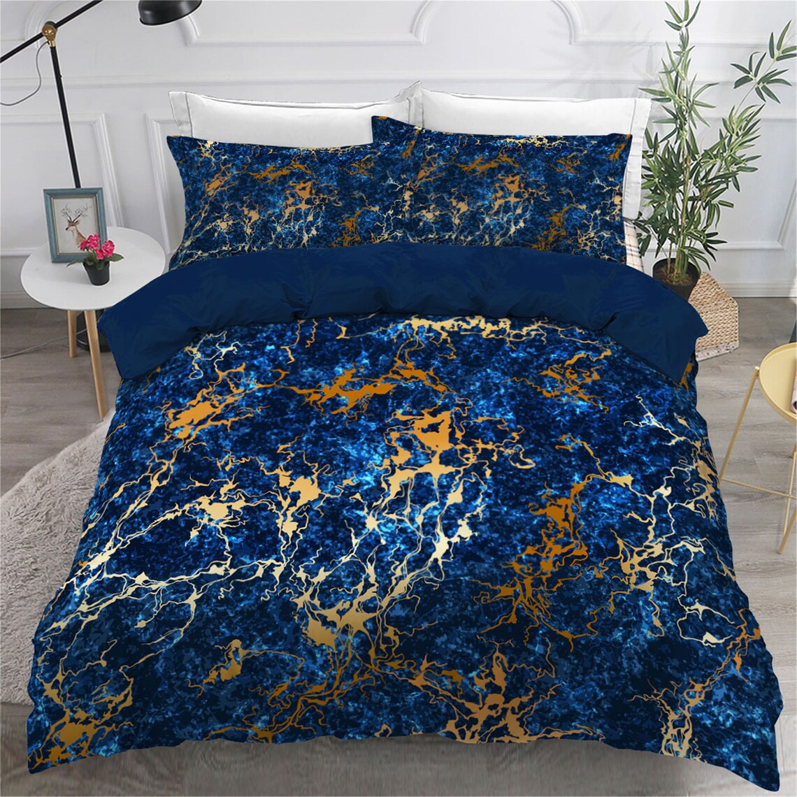 Blue Marble Texture Duvet Cover Bedding Set 3 Piece Comforter Etsy