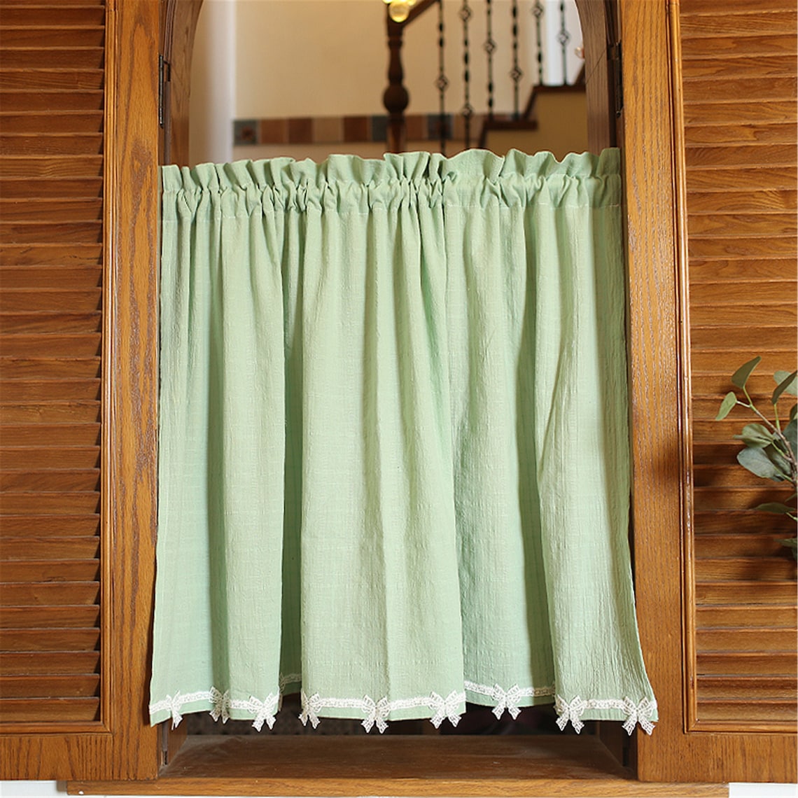 Cortinas de encaje de algodón verde para sala de estar | Etsy