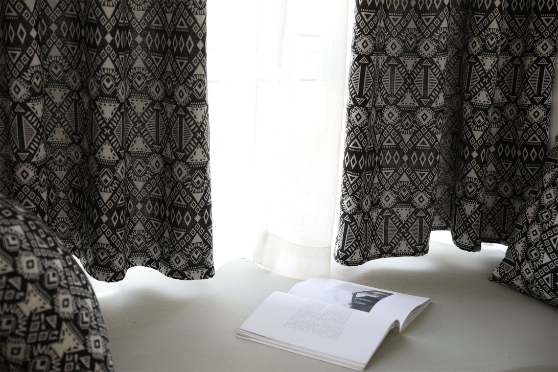 Cortinas vintage negras para la sala de estar para el | Etsy