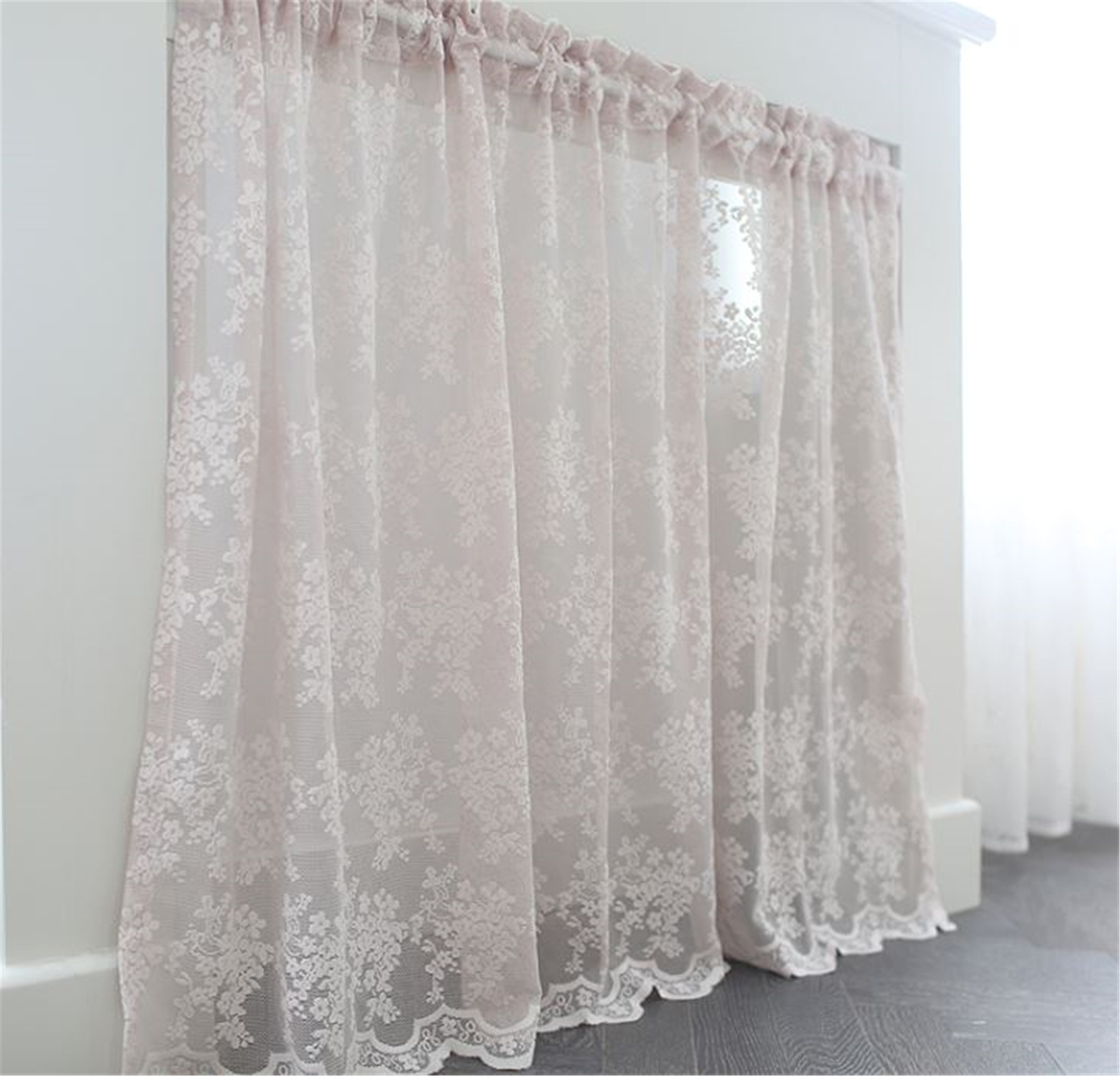 Light Pink Lace Floral Curtains For KitchenFor BedroomBoho Etsy