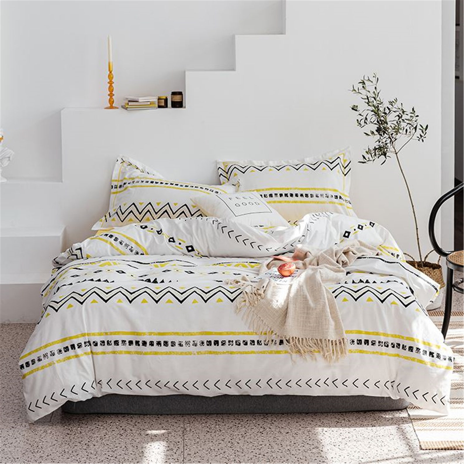 White&Yellow Stripes Duvet Cover Full Cover Etsy
