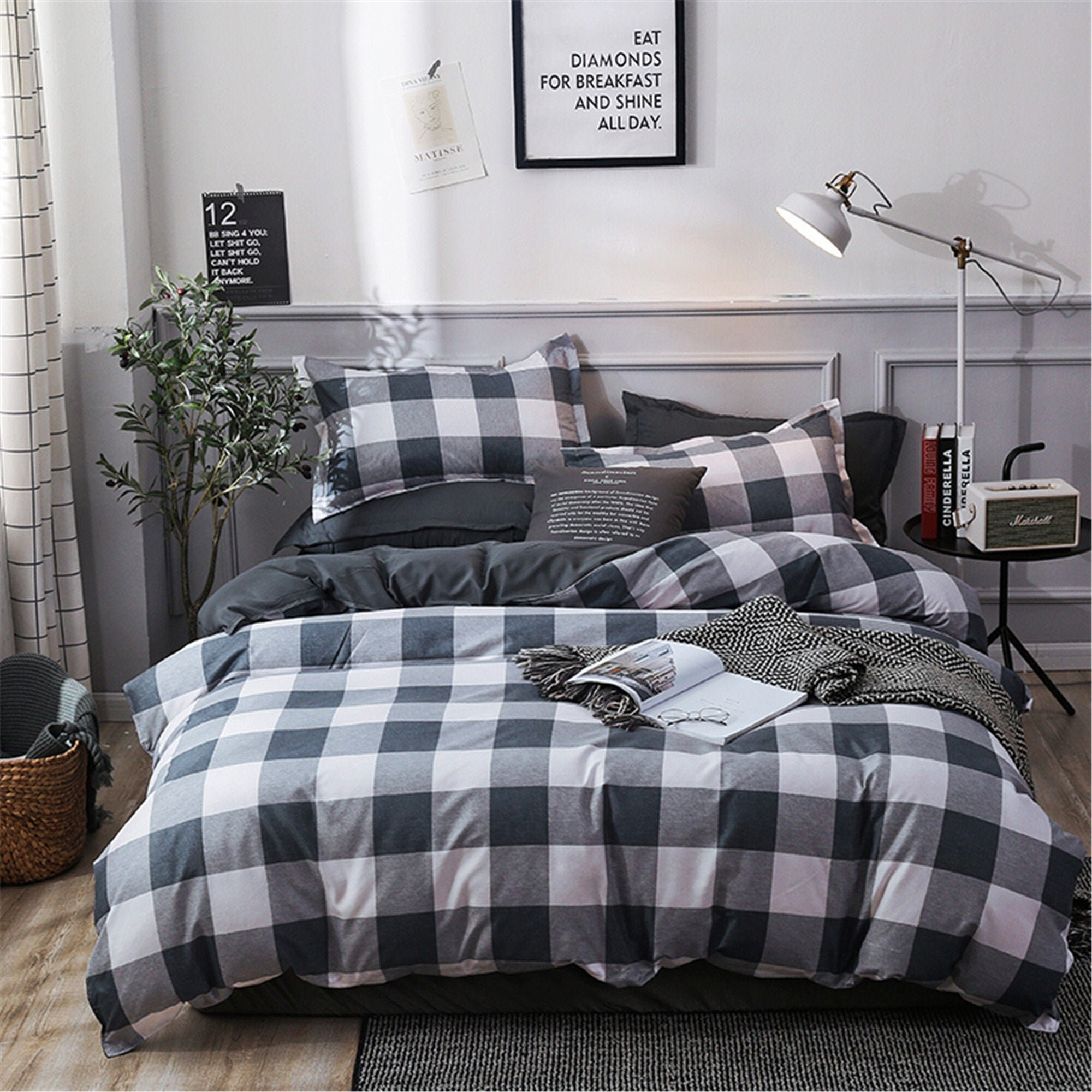 Black And White Grid Duvet Cover Twin Full Queen King Duvet Etsy