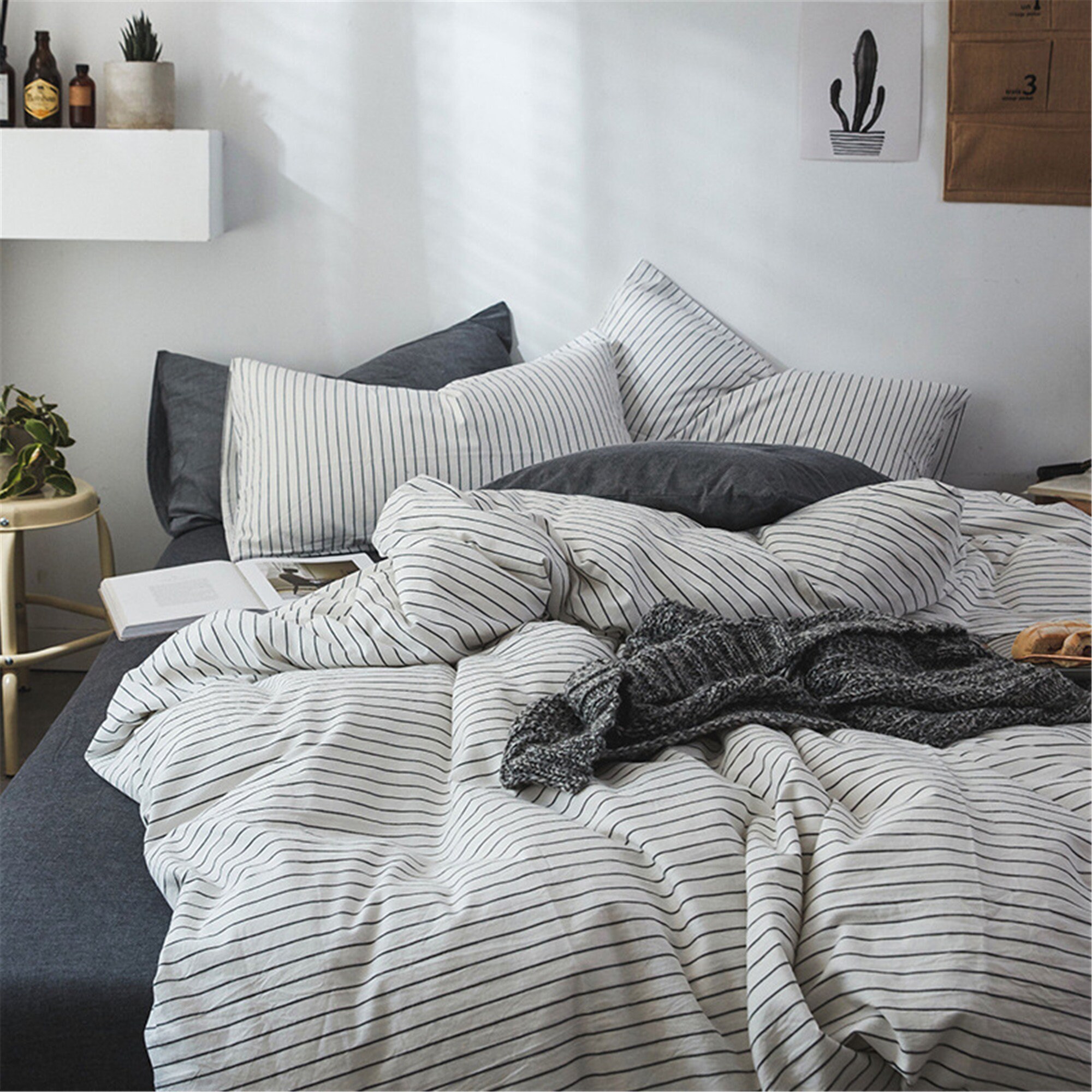 100Cotton Cute Stripes Duvet Cover Concise Design 4Piece Etsy