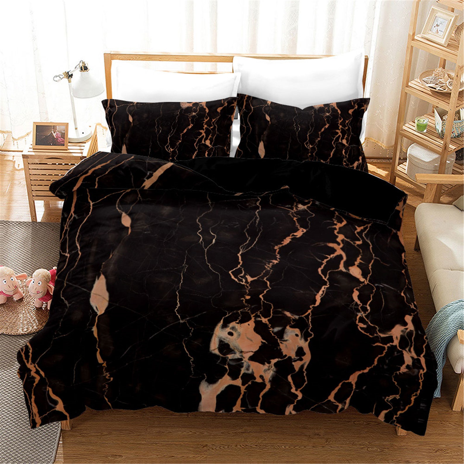 Black Marble Texture Duvet Cover Bedding Set 3 Piece Comforter | Etsy