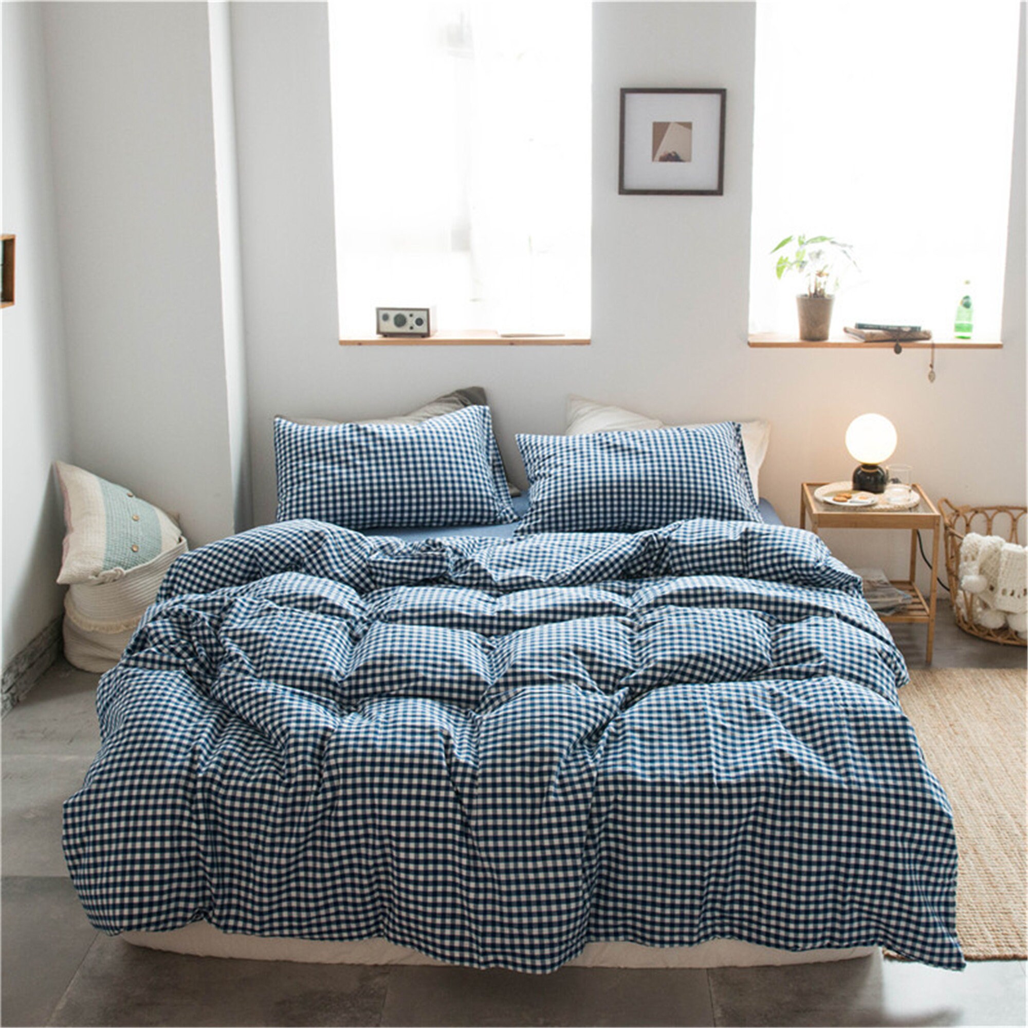 100Cotton Cute Grid Duvet Cover Concise Design 4 Piece Etsy