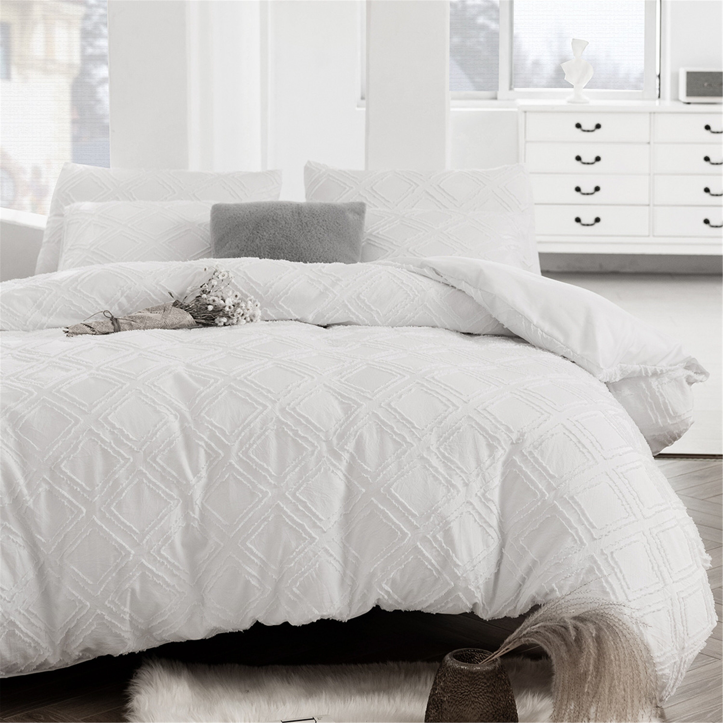 White Grid Pattern Duvet Covers Twin Full Queen King Quilt Etsy