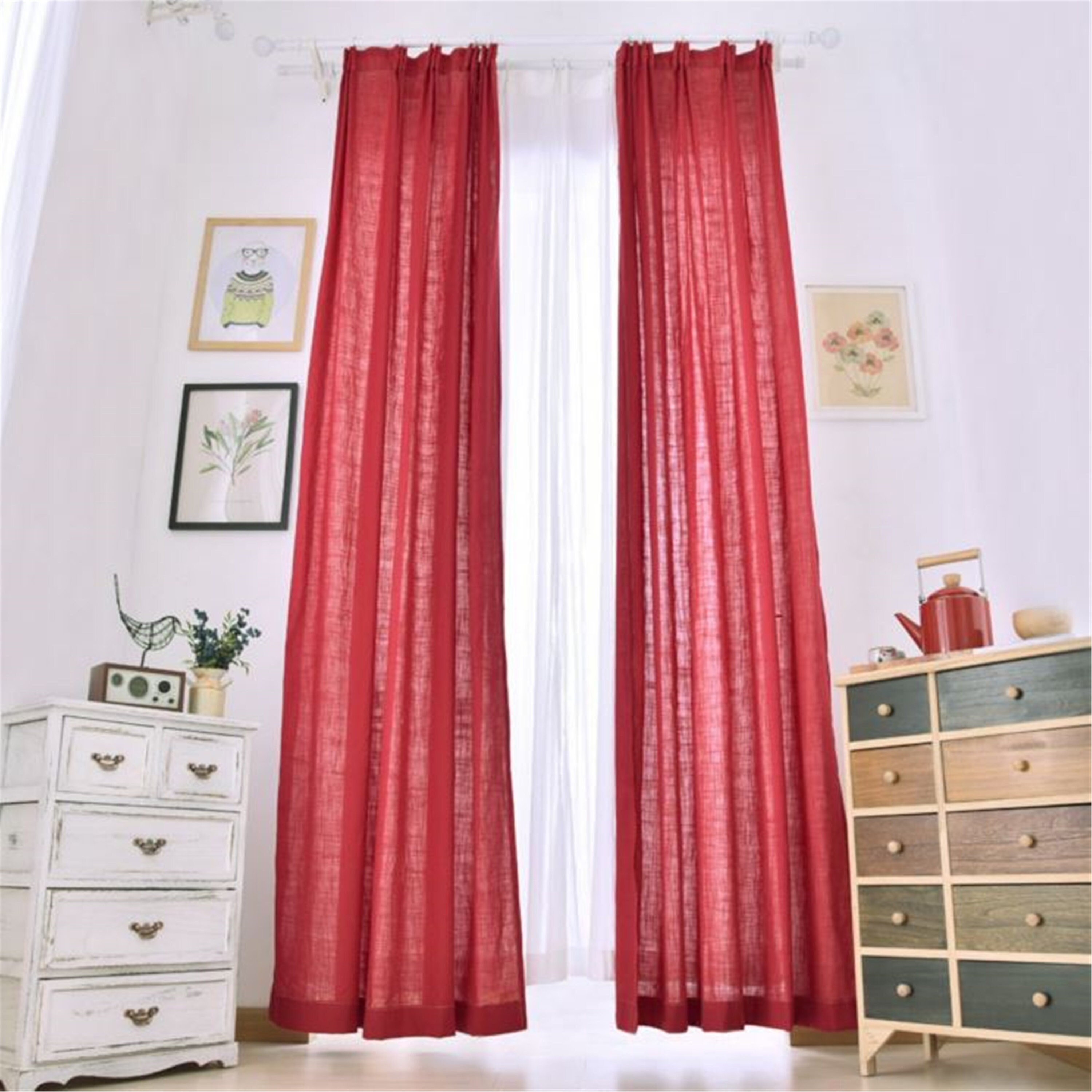 Maroon Curtains For Living RoomVintage Curtains Bedroom Etsy