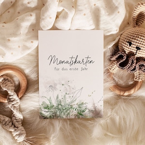 12 Monatskarten für das erste Jahr - Baby Meilensteinkarten - Greenery - Hallo Baby - Geschenk zur Geburt - Baby Meilensteine - 12 Monate