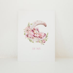 Postkarte zur Taufe - Einhorn - Rosa - Baby - Option: Kuvert