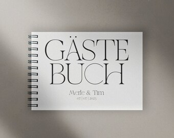 Gästebuch Hochzeit Hardcover Ringbuch DIN A5 quer personalisiert mit Namen Datum Wuschtext moderne Schrift schlicht