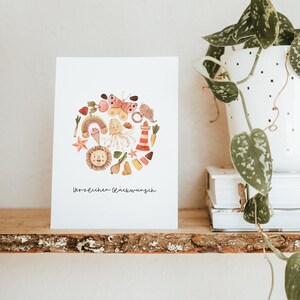 Postkarte Geburtstag Kinder - Herzlichen Glückwunsch -  Holzspielzeug - Boho -  Option: Kraftpapier Kuvert braun
