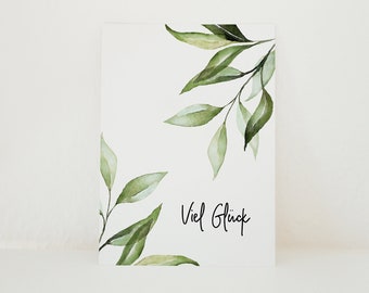 Viel Glück - Postkarte - greenery Design - auch mit Kuvert erhältlich