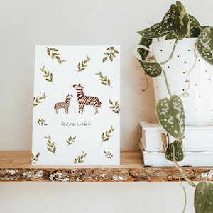 Postkarte  Alles Liebe  - Boho - Zebra - Option: Kraftpapierkuvert - Braun