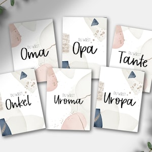 Verkündigungskarten Schwangerschaft - Postkarte - Abstrakt rosa-blau - für Uroma, Uropa, Oma, Opa, Tante und Onkel - Überraschung
