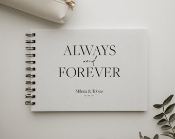 Gästebuch Hochzeit mit Fragen - Freundebuch - Querformat DIN A5 oder DIN A4 quer - Hardcover - always and forever | minimalistisch