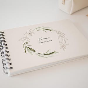 Kommunion Gästebuch - personalisiert - Erinnerungsbuch & Fotoalbum mit leeren Seiten - Querformat A5 oder A3 - Hardcover Spiralbuch