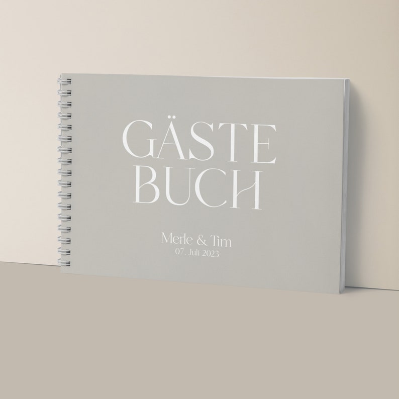 Ringbuch Gästebuch Beige DIN A5 quer personalisiert mit Namen Datum Wuschtext Bild 2