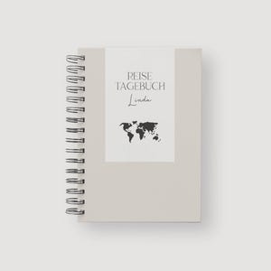 Reisetagebuch personalisiert Hardcover Ringbuch oder Deckseite mit transparenter Schutzdeckseite | Minimalistisch Weltkarte