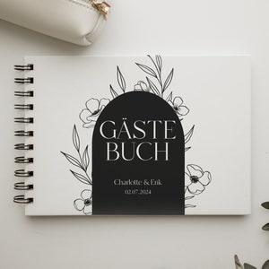 Gästebuch Hochzeit Hardcover Ringbuch DIN A5 quer oder DIN A4 quer personalisiert | Blumen Bogen | Lineart