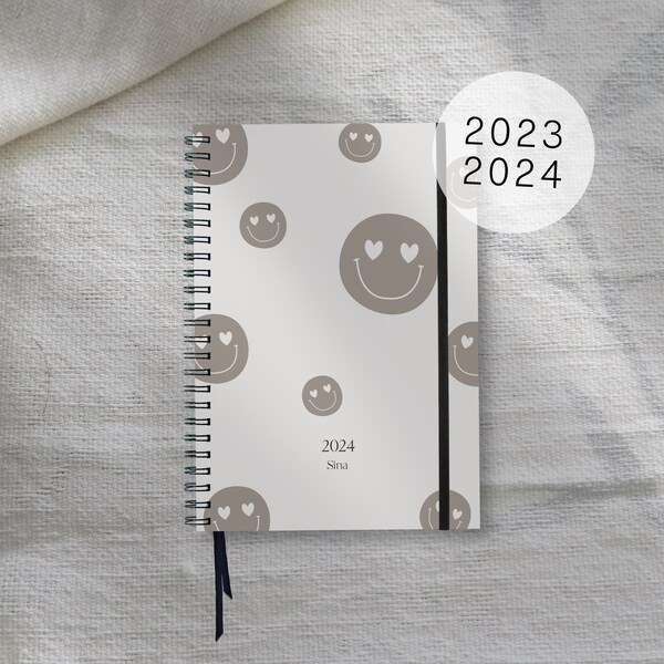 Kalender 2024 - Jahresplaner 2024 personalisiert - wählbar für das Jahr 2023, 2024 oder im Set - Smile Smiley Beige