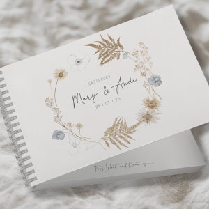 Guest book wedding personalized boho style with dried flowers DIN A5 landscape