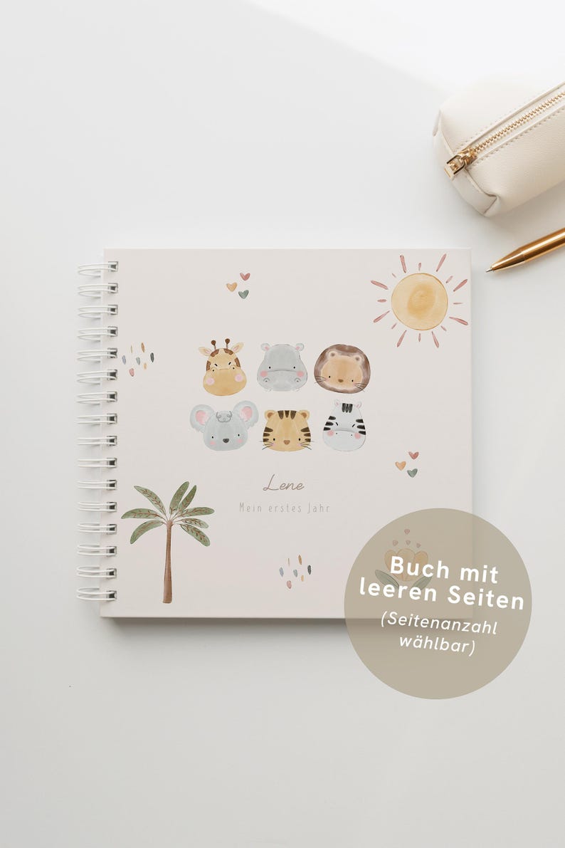 Blankobuch Kinder-Erinnerungsbuch 21x21 cm als Hardcover Ringbuch. Personalisiertes Album mit 160 g/m² FSC-Papier und Herzmotiv – ideal als Fotoalbum, Kita-Erinnerungsbuch, Kindheitsalbum, Gästebuch oder für Worte der Eltern und Erinnerungsstücke.