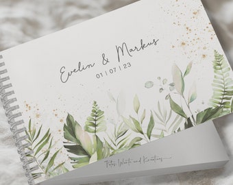 Gästebuch Hochzeit personalisiert Tropical Leaf DIN A5 quer Hardcover Ringbuch