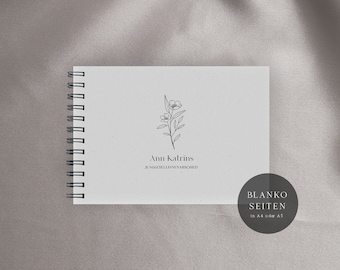 JGA photo album personalized blank format DIN A5 or DIN A4 landscape Flower Fineline Line Art