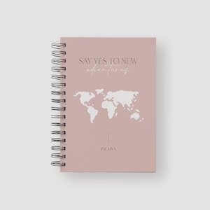 Reisetagebuch "Weltkarte Minimalistisch" personalisiert - Rosa - Schlicht - Reisejournal - Reisebuch