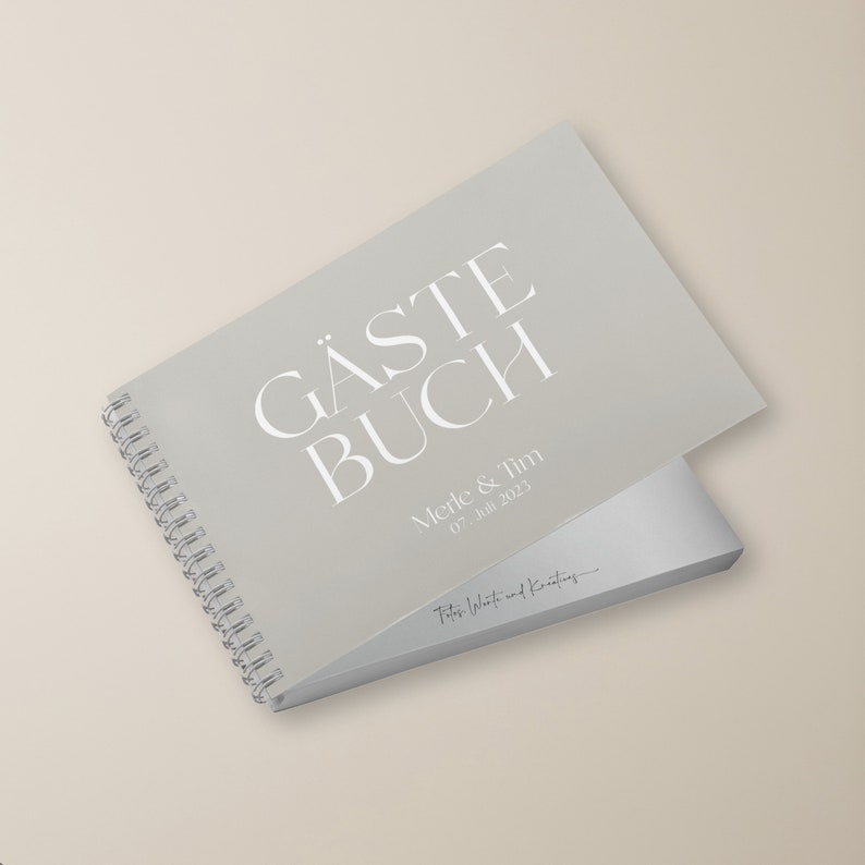 Ringbuch Gästebuch Beige DIN A5 quer personalisiert mit Namen Datum Wuschtext Bild 8