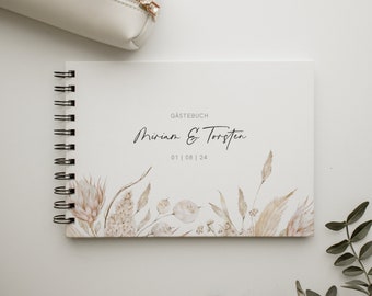 Gästebuch Hochzeit Hardcover Ringbuch DIN A5 quer oder DIN A4 quer personalisiert | Trockenblumen | Boho