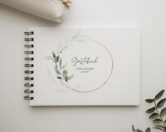 Guestbook Wedding Eucalyptus Wreath Greenery DIN A5 landscape personalized with name date wish text