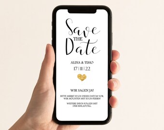 Digitale save the date Message - Golden Heart - Individual text possible - Invitation to the wedding - Invitation to the bachelor party