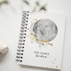 Notizbuch personalisiert Ringbuch | Format DIN A4 oder DIN A5 | Inhaltsseiten wählbar | Mond | Mondphasen | Mindset Buch | Flowers
