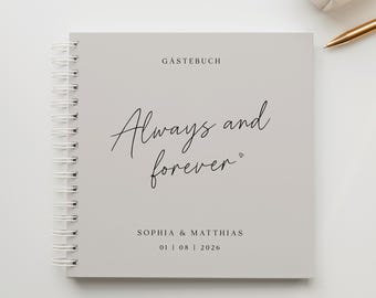 Modernes Hochzeitsgästebuch personalisiert – Ringbuch Hardcover 21x21 cm – Leeres Buch oder mit Fragen - Always Forever - Erinnerungsbuch