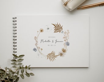 Gästebuch Hochzeit personalisiert Boho Stil mit Trockenblumen DIN A5 quer