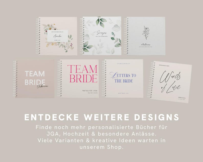 Personalisierbares JGA Blankobuch 21x21 cm als Hardcover Ringbuch mit Herzmotiv in der Fußzeile. Perfekt als Gästebuch, Fotoalbum oder Scrapbook für den Junggesellinnenabschied. Ideal zum Einkleben von Fotos, Polaroids, Erinnerungen und kreativen Ideen.