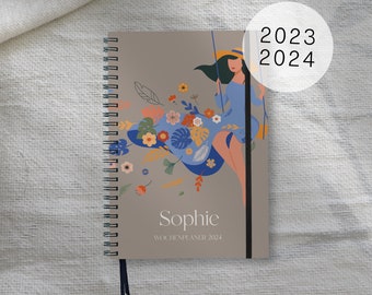 Jahresplaner 2024 personalisiert - wählbar für das Jahr 2023, 2024 oder im Set - Blumen Abstrakt