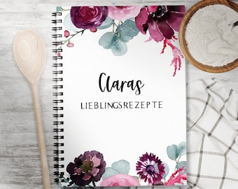 Kochbuch Ringbuch Hardcover oder transparente Deckseite personalisiert zum selber schreiben Blumen Motiv