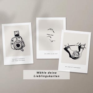 Individuelles Postkarten-Set, Karten Mix, Postkarten-Mix, Statement, Sprüche, Motivation, Miniprints, beige, Modern, Polaroid, Kaffee Liebe