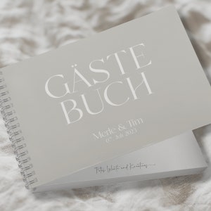 Ringbuch Gästebuch Beige DIN A5 quer personalisiert mit Namen Datum Wuschtext Bild 1