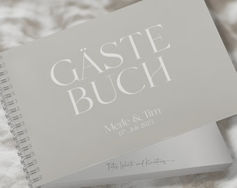 Ringbuch Gästebuch Beige DIN A5 quer personalisiert mit Namen Datum Wuschtext