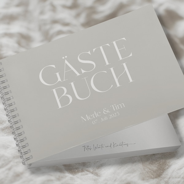 Ringbuch Gästebuch Beige DIN A5 quer personalisiert mit Namen Datum Wuschtext