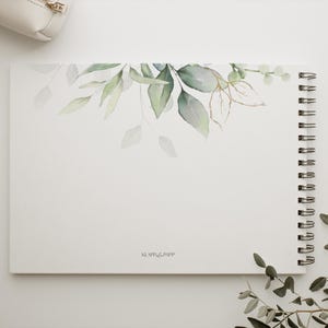 Gästebuch, Hochzeit, Personalisiert, personalisierbar mit Namen, Ringbuch, Fotoalbum, zum Ausfüllen oder Blanko, Hardcover Einband, Modernes Design, Greenery, Grüne Zweige, Eukalyptus, Inhaltsseiten mit Fragen, Erinnerungsbuch